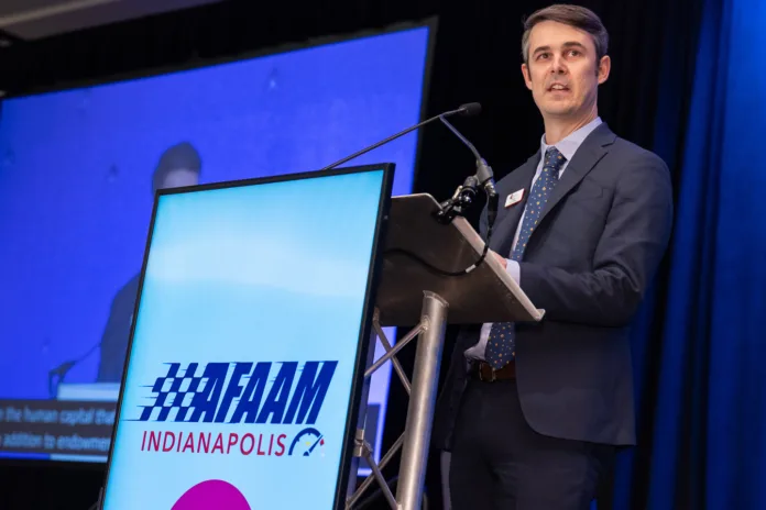 Ry Beck of Delta Sigma Phi presenting at the AFA Annual Meeting in 2024.