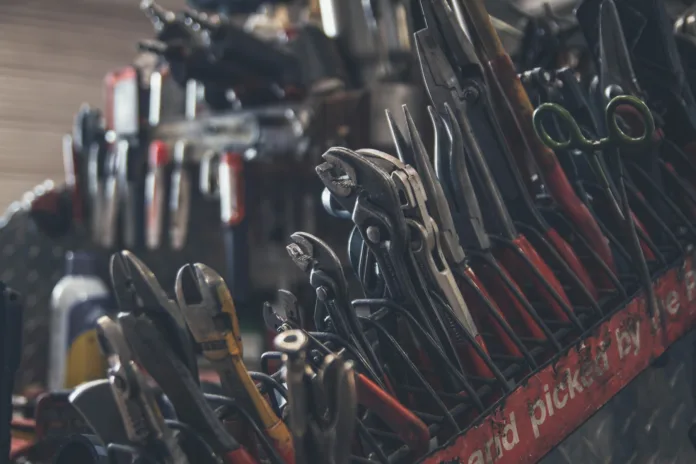 Collection of tools arranged in a toolbox